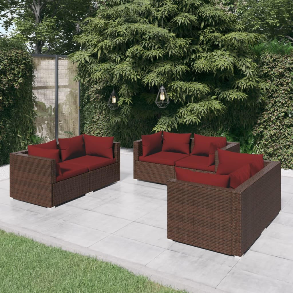 Set Divani da Giardino 6 pz con Cuscini in Polyrattan Marrone | homemem39