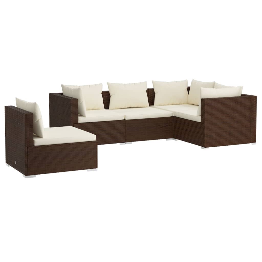 Set Divani da Giardino con Cuscini 5 pz in Polyrattan Marrone - homemem39
