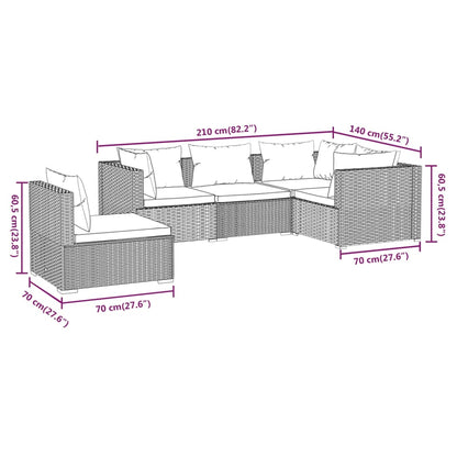 Set Divani da Giardino 5 pz con Cuscini in Polyrattan Marrone | homemem39