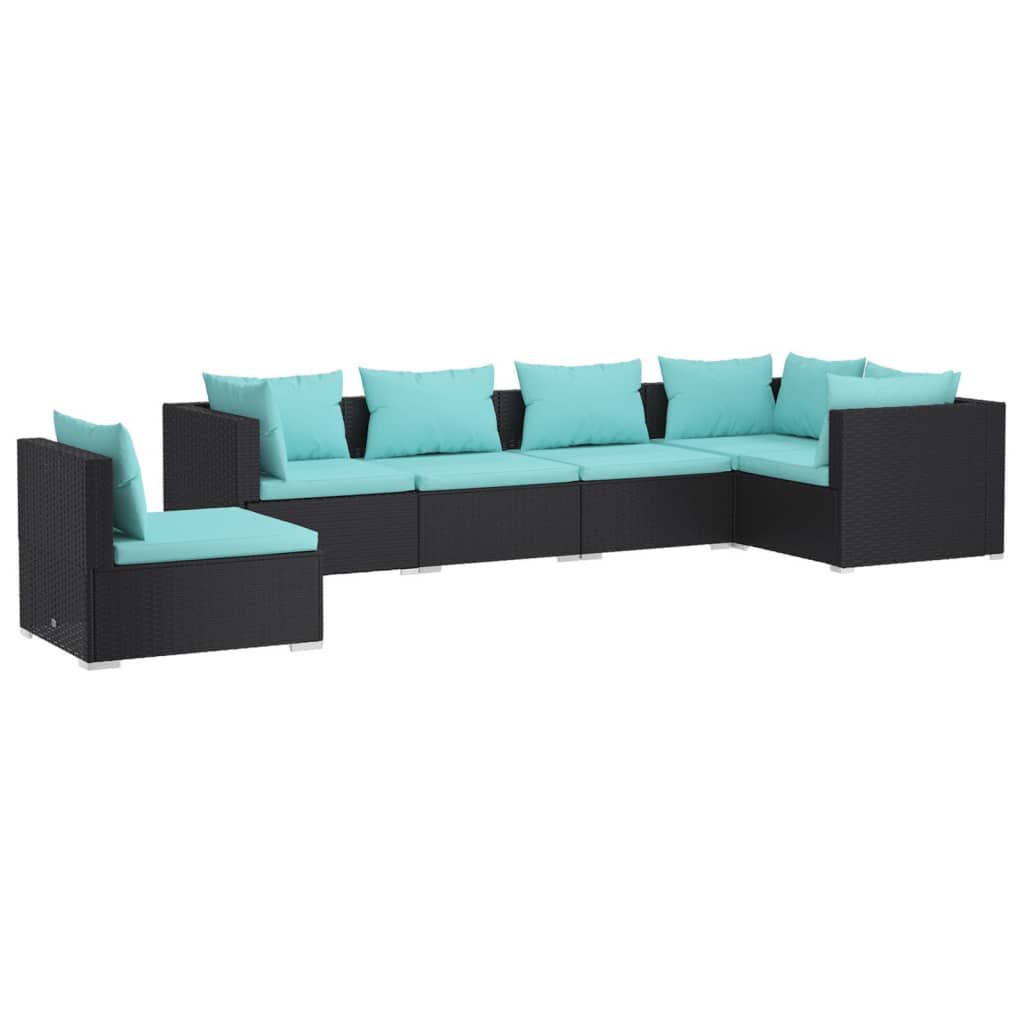 Set Divani da Giardino 6 pz con Cuscini in Polyrattan Nero | homemem39