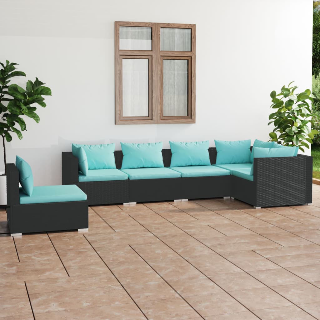 Set Divani da Giardino 6 pz con Cuscini in Polyrattan Nero | homemem39