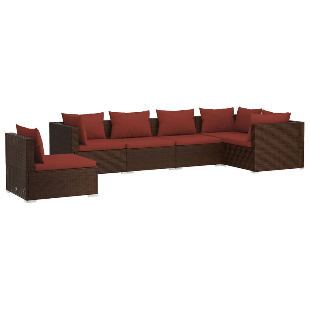 Set Divani da Giardino 6 pz con Cuscini in Polyrattan Marrone | homemem39