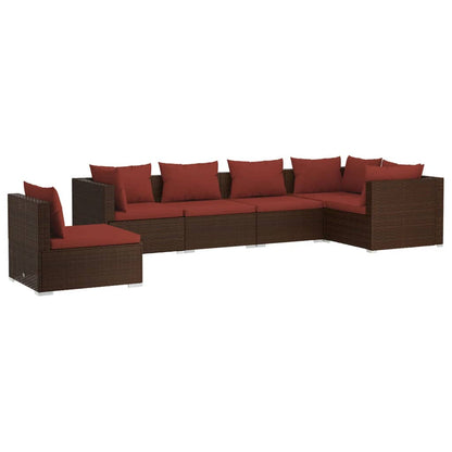 Set Divani da Giardino 6 pz con Cuscini in Polyrattan Marrone | homemem39