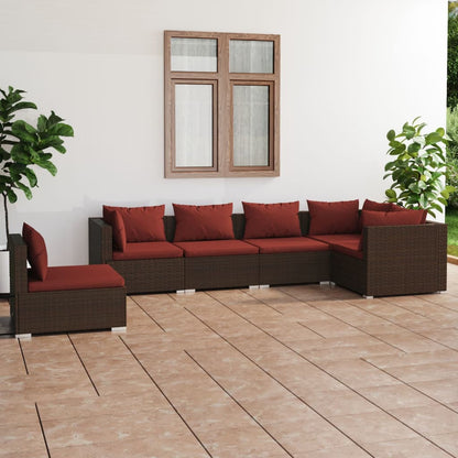Set Divani da Giardino 6 pz con Cuscini in Polyrattan Marrone | homemem39