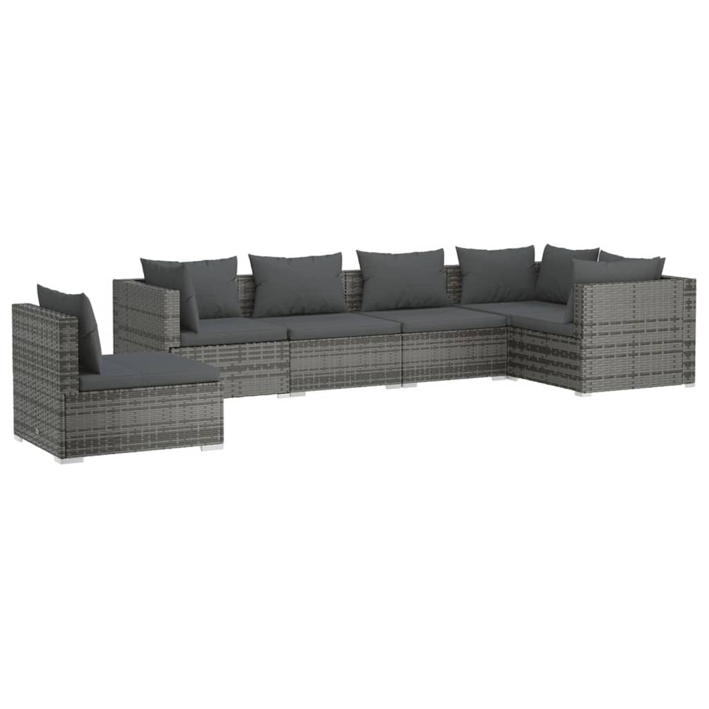 Set Divani da Giardino con Cuscini 6 pz in Polyrattan Grigio | homemem39