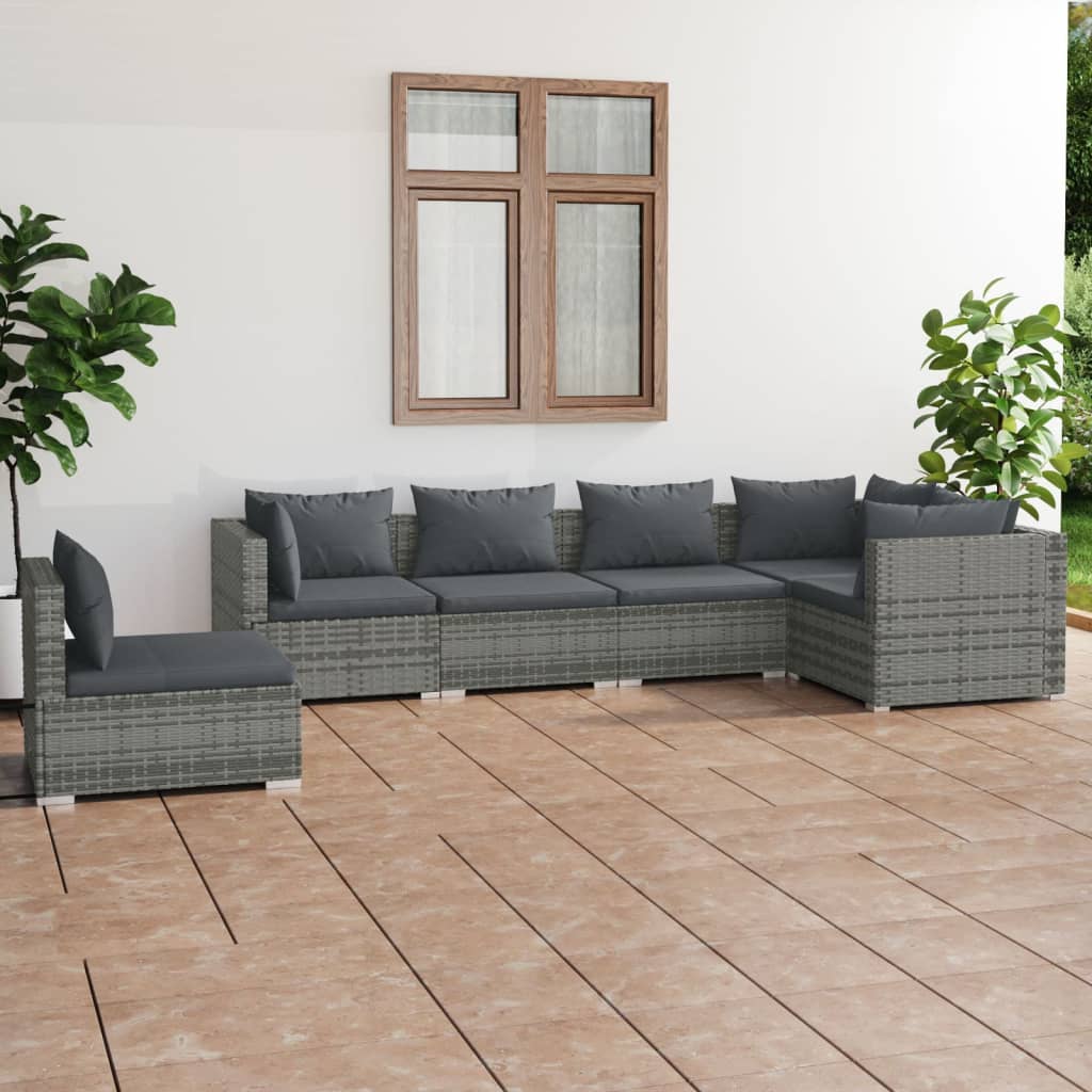 Set Divani da Giardino con Cuscini 6 pz in Polyrattan Grigio | homemem39