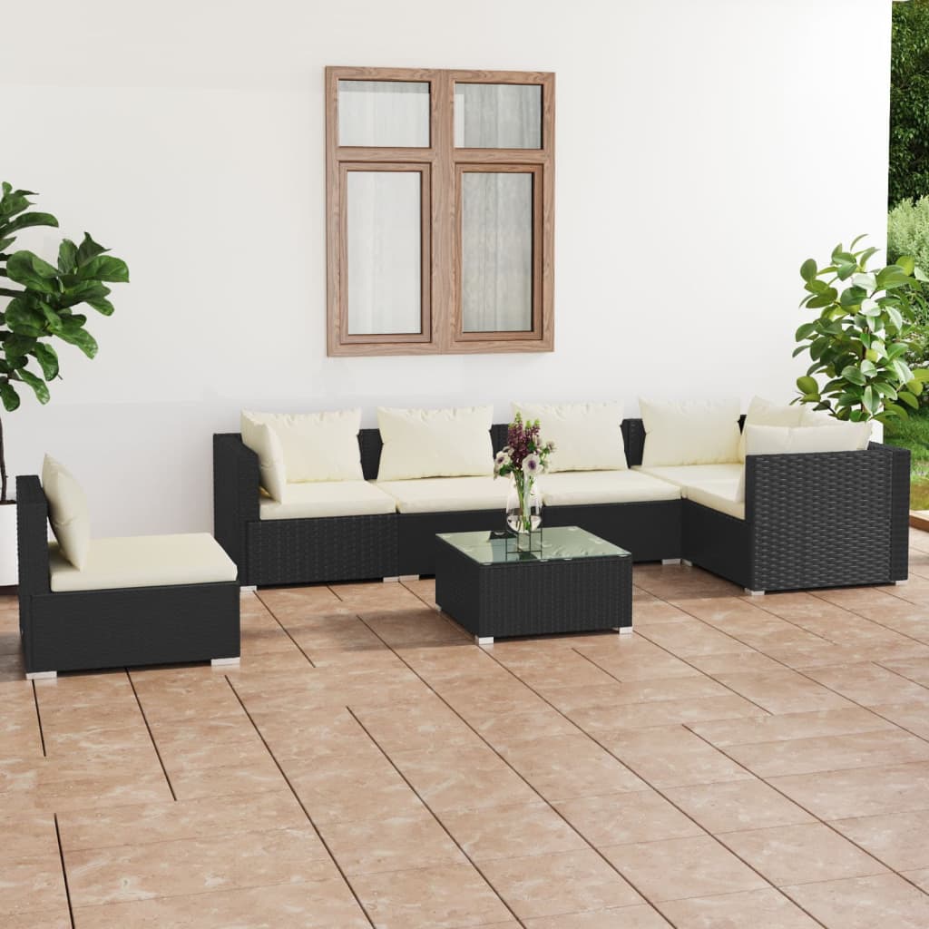 Set Salotto da Giardino 7 pz con Cuscini in Polyrattan Nero | homemem39