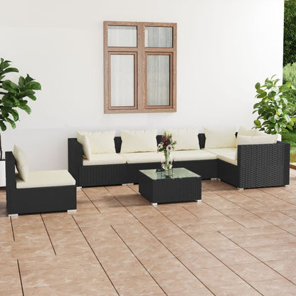 Set Salotto da Giardino 7 pz con Cuscini in Polyrattan Nero | homemem39