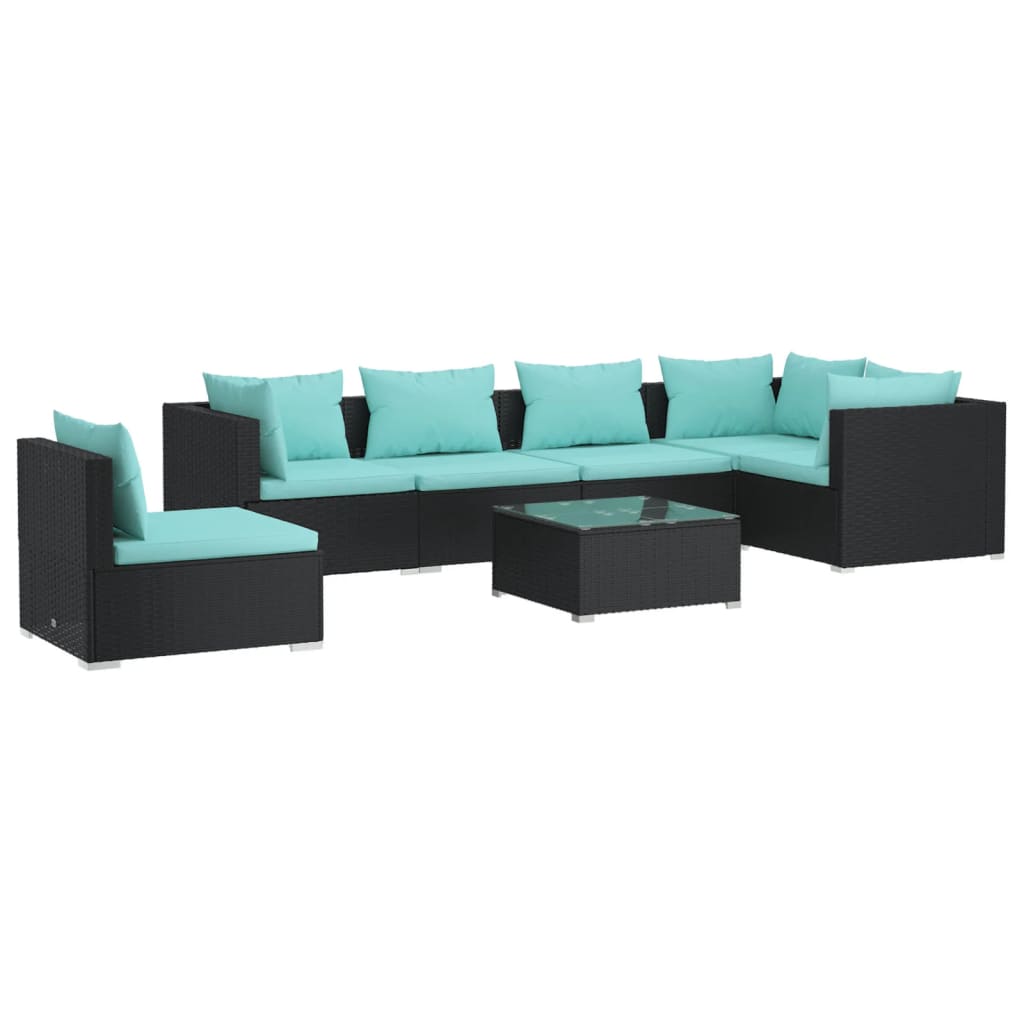 Set Divani da Giardino 7 pz con Cuscini in Polyrattan Nero | homemem39