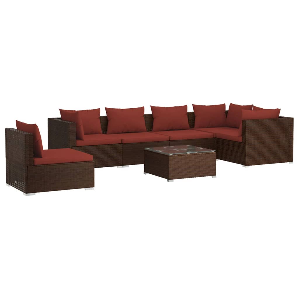 Set Divani da Giardino 7 pz con Cuscini in Polyrattan Marrone | homemem39