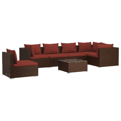 Set Divani da Giardino 7 pz con Cuscini in Polyrattan Marrone | homemem39
