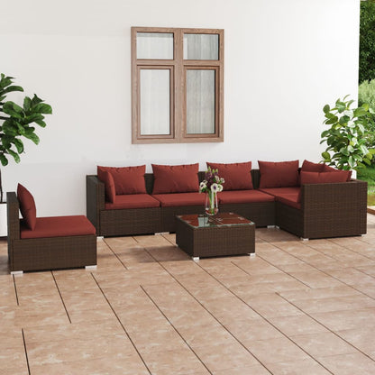 Set Divani da Giardino 7 pz con Cuscini in Polyrattan Marrone | homemem39