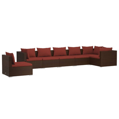 Set Divani da Giardino 7 pz con Cuscini in Polyrattan Marrone | homemem39