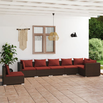 Set Divani da Giardino 7 pz con Cuscini in Polyrattan Marrone | homemem39