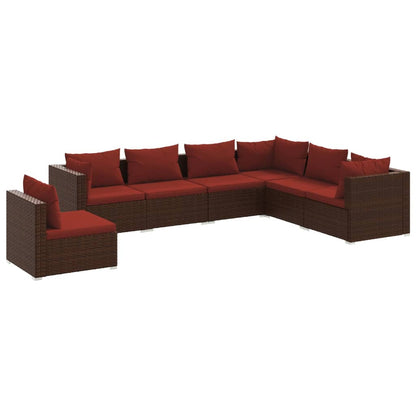 Set Divani da Giardino 7 pz con Cuscini in Polyrattan Marrone | homemem39
