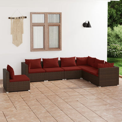 Set Divani da Giardino 7 pz con Cuscini in Polyrattan Marrone | homemem39