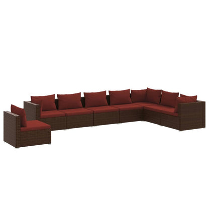 Set Divani da Giardino 8 pz con Cuscini in Polyrattan Marrone | homemem39
