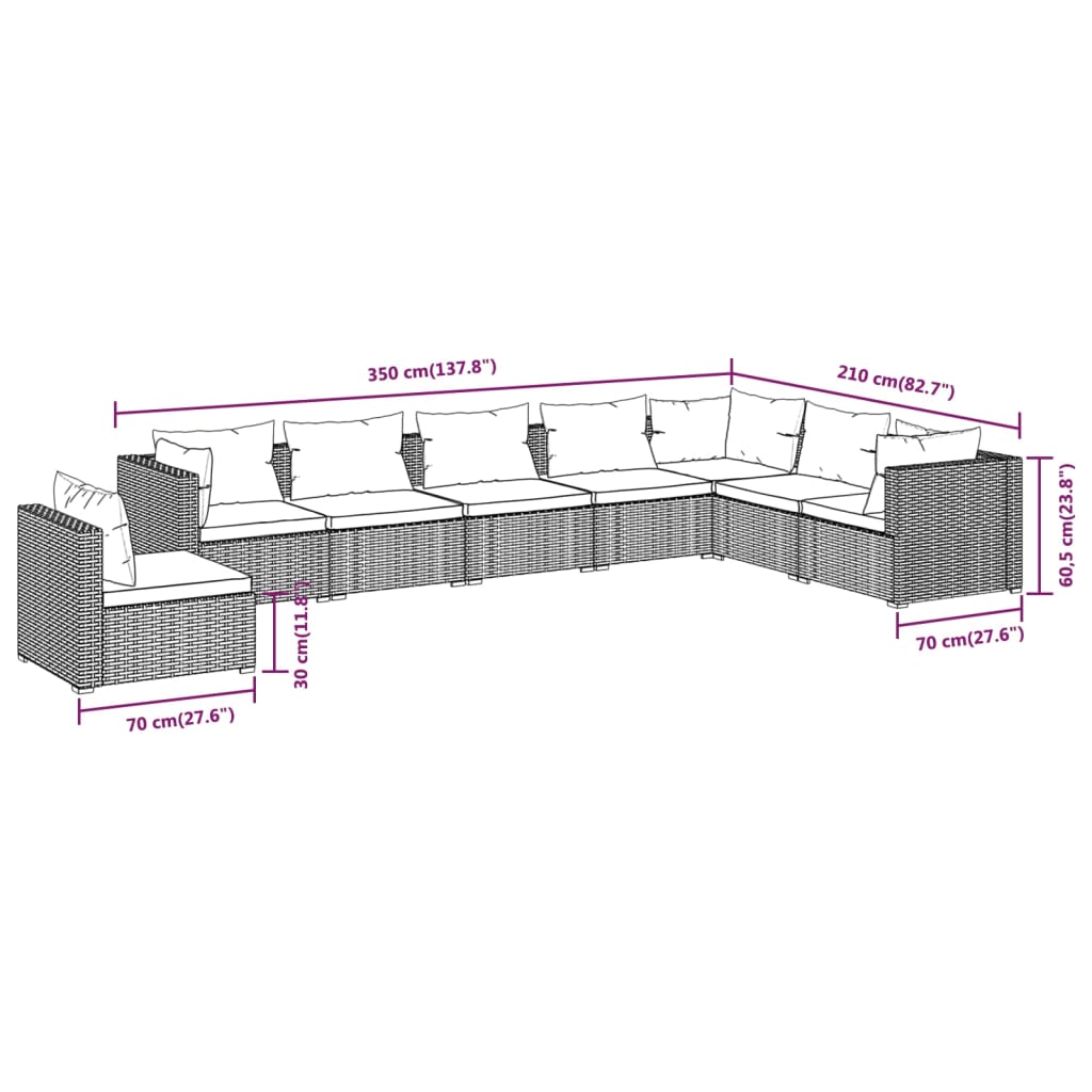 Set Divani da Giardino 8 pz con Cuscini in Polyrattan Marrone | homemem39