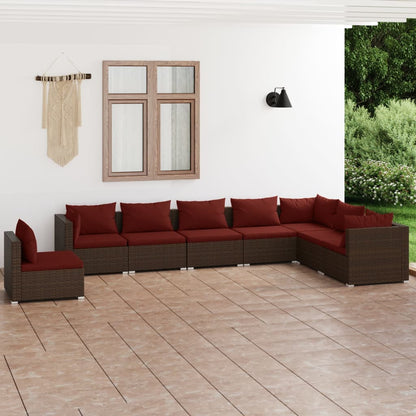Set Divani da Giardino 8 pz con Cuscini in Polyrattan Marrone | homemem39