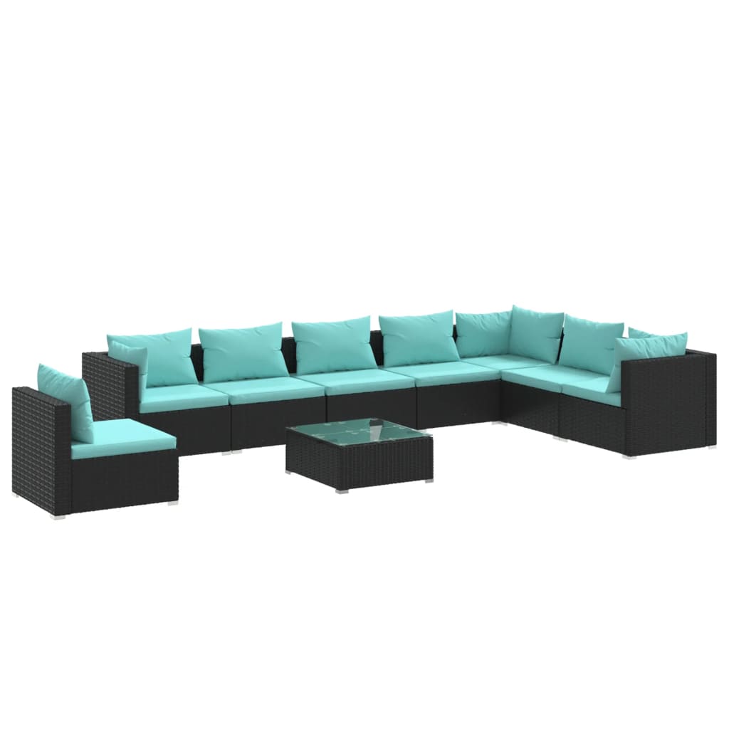 Set Divani da Giardino 9 pz con Cuscini in Polyrattan Nero | homemem39