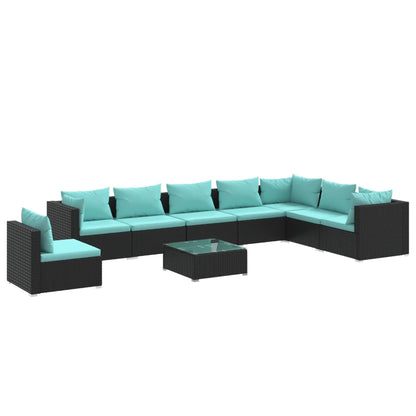 Set Divani da Giardino 9 pz con Cuscini in Polyrattan Nero | homemem39