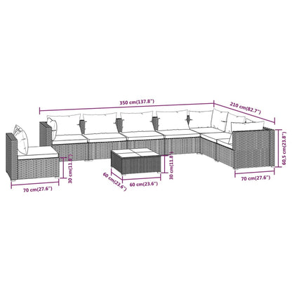 Set Divani da Giardino 9 pz con Cuscini in Polyrattan Nero | homemem39