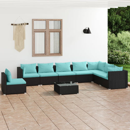 Set Divani da Giardino 9 pz con Cuscini in Polyrattan Nero | homemem39
