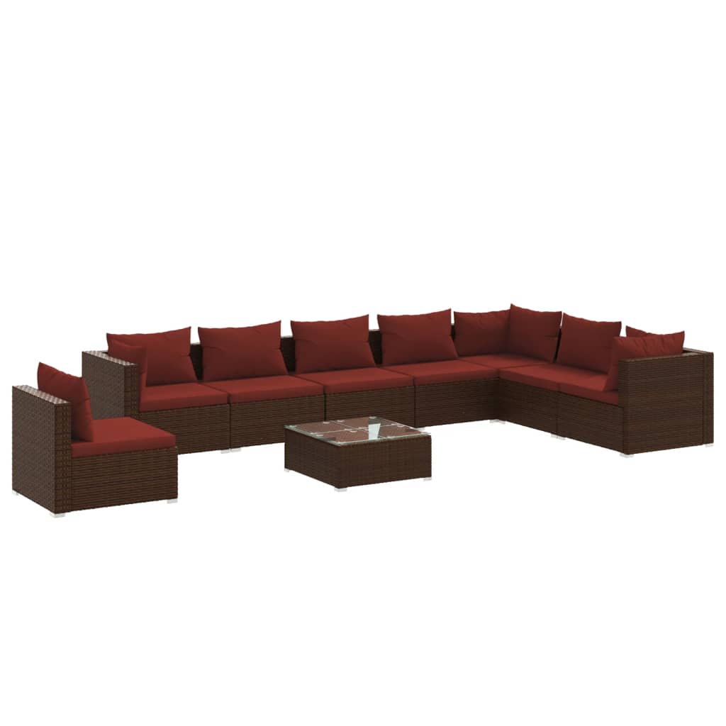 Set Divani da Giardino 9 pz con Cuscini in Polyrattan Marrone | homemem39
