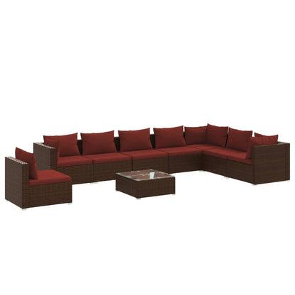 Set Divani da Giardino 9 pz con Cuscini in Polyrattan Marrone | homemem39