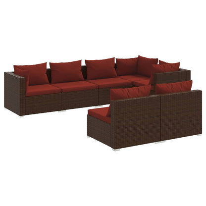 Set Divani da Giardino 7 pz con Cuscini in Polyrattan Marrone | homemem39