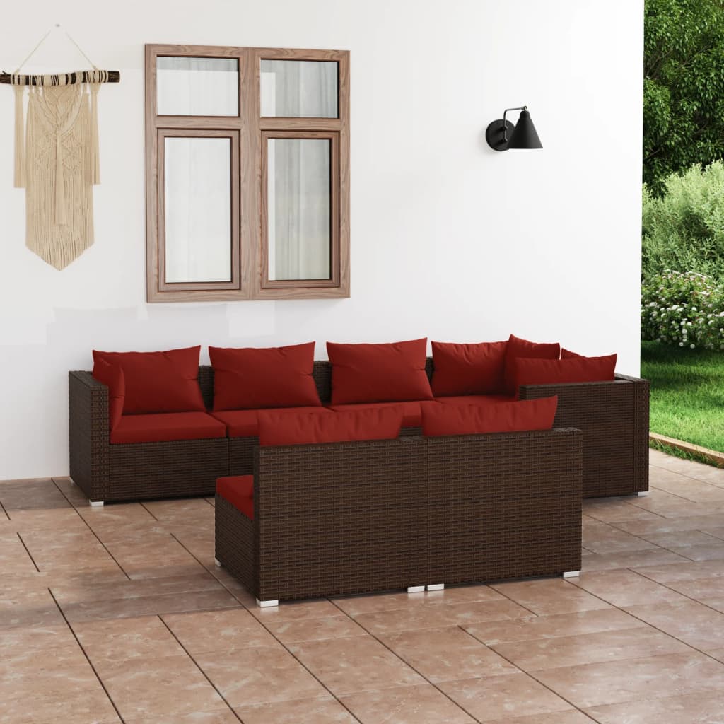 Set Divani da Giardino 7 pz con Cuscini in Polyrattan Marrone | homemem39