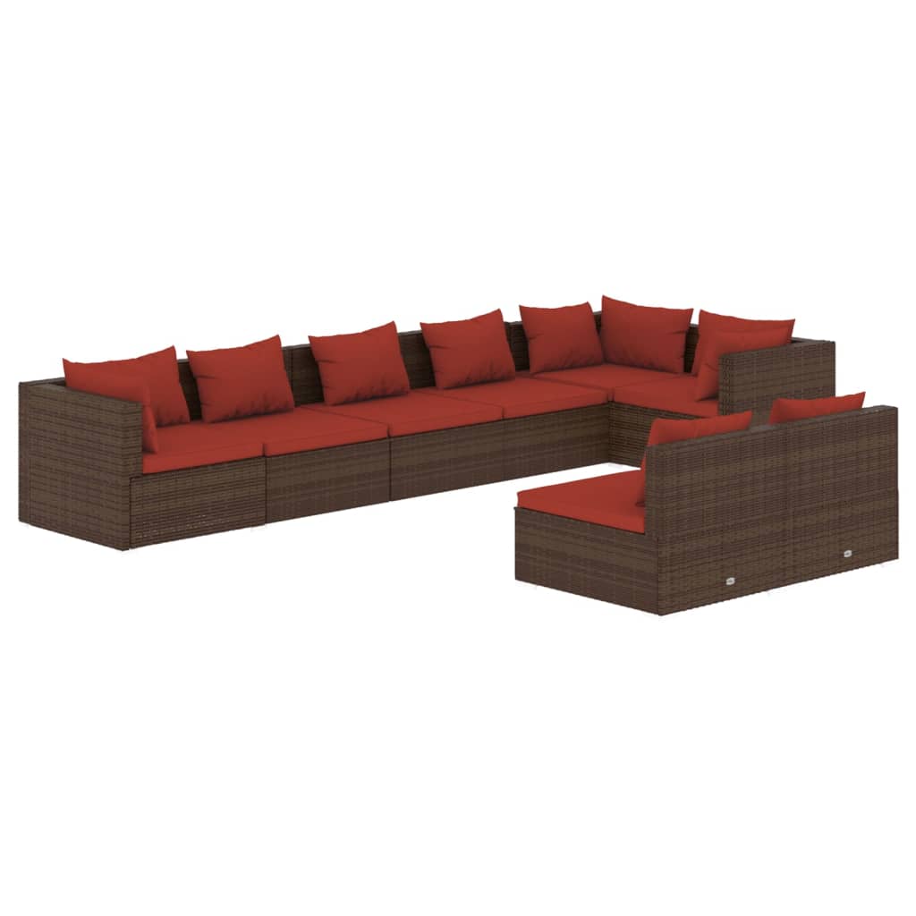 Set Divani da Giardino 8 pz con Cuscini in Polyrattan Marrone | homemem39
