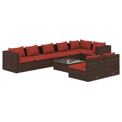 Set Divani da Giardino 9 pz con Cuscini in Polyrattan Marrone | homemem39