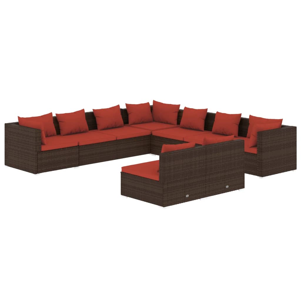 Set Divani da Giardino 9 pz con Cuscini in Polyrattan Marrone | homemem39