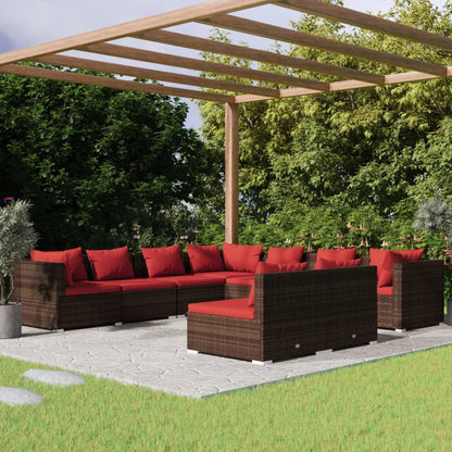 Set Divani da Giardino 9 pz con Cuscini in Polyrattan Marrone | homemem39