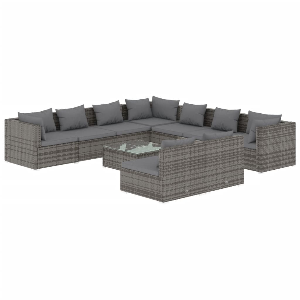 Set Divani da Giardino 10 pz con Cuscini in Polyrattan Grigio | homemem39
