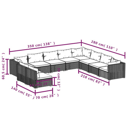 Set Divani da Giardino 10 pz con Cuscini in Polyrattan Marrone | homemem39