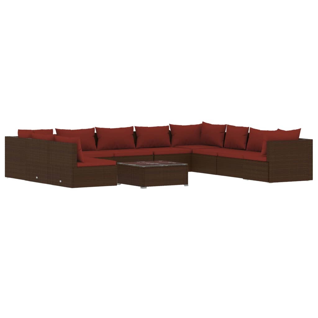 Set Divani da Giardino 11 pz con Cuscini in Polyrattan Marrone | homemem39