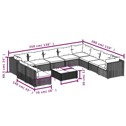Set Divani da Giardino 11 pz con Cuscini in Polyrattan Marrone | homemem39
