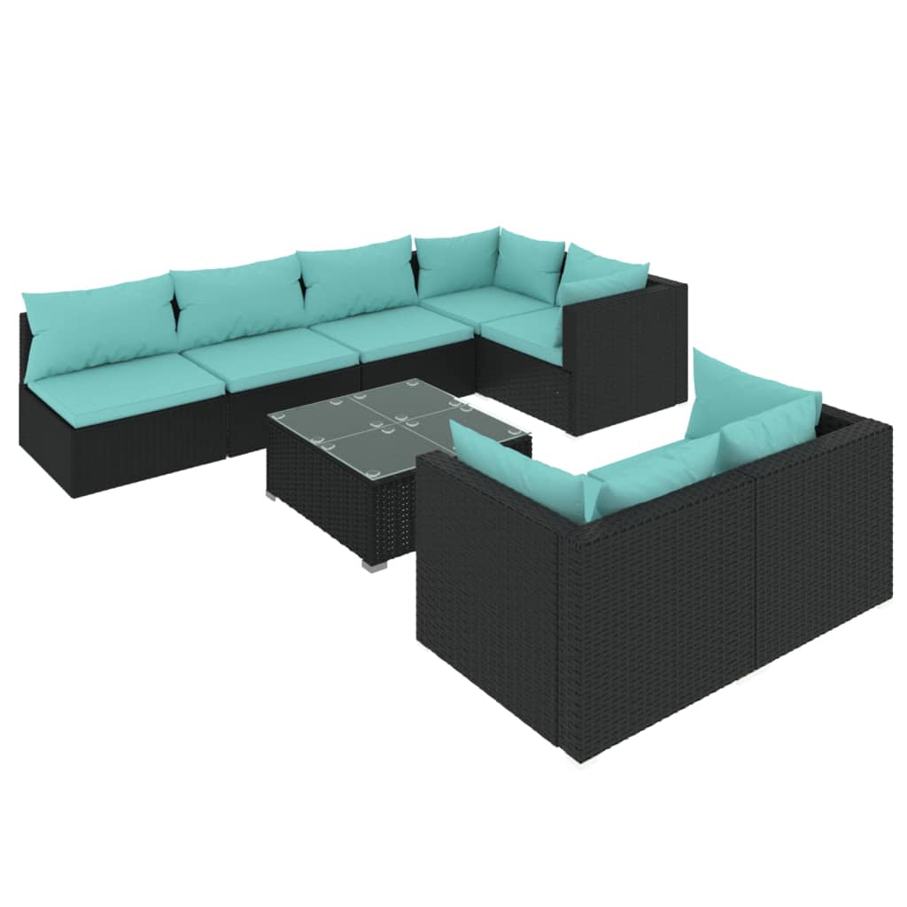 Set Mobili da Giardino con Cuscini 8 pz Nero in Polyrattan | homemem39
