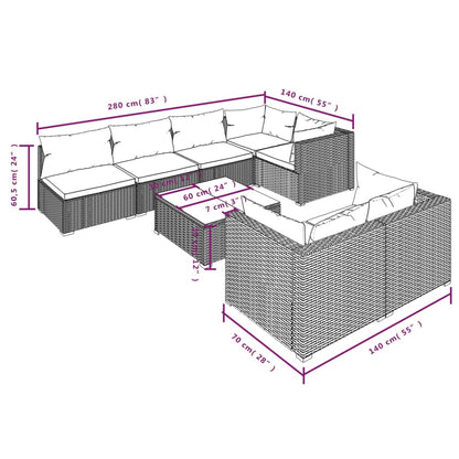 Set Mobili da Giardino con Cuscini 8 pz Nero in Polyrattan | homemem39
