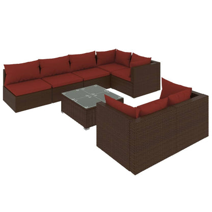 Set Divani da Giardino 8 pz con Cuscini in Polyrattan Marrone | homemem39