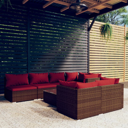 Set Divani da Giardino 8 pz con Cuscini in Polyrattan Marrone | homemem39