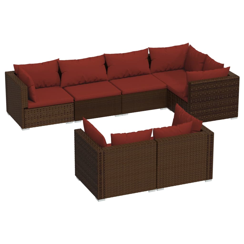 Set Divani da Giardino 7 pz con Cuscini in Polyrattan Marrone | homemem39