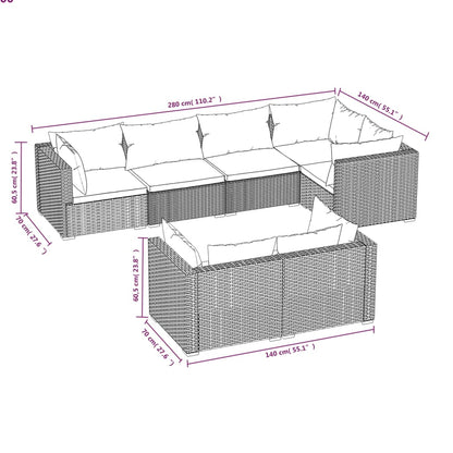 Set Divani da Giardino 7 pz con Cuscini in Polyrattan Marrone | homemem39