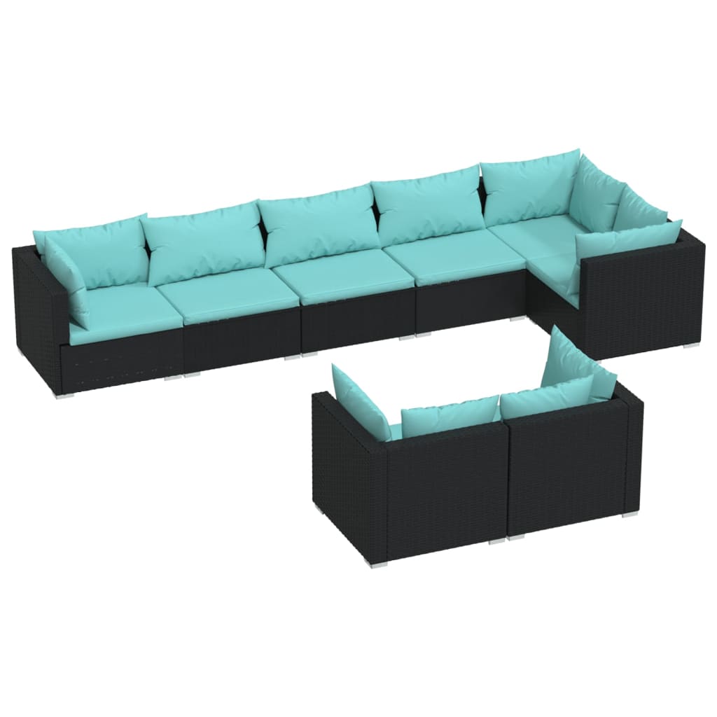 Set Mobili da Giardino con Cuscini 8 pz Nero in Polyrattan | homemem39