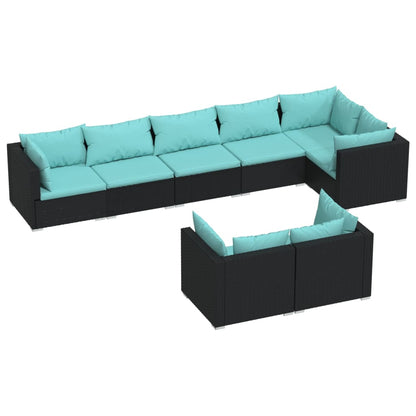 Set Mobili da Giardino con Cuscini 8 pz Nero in Polyrattan | homemem39