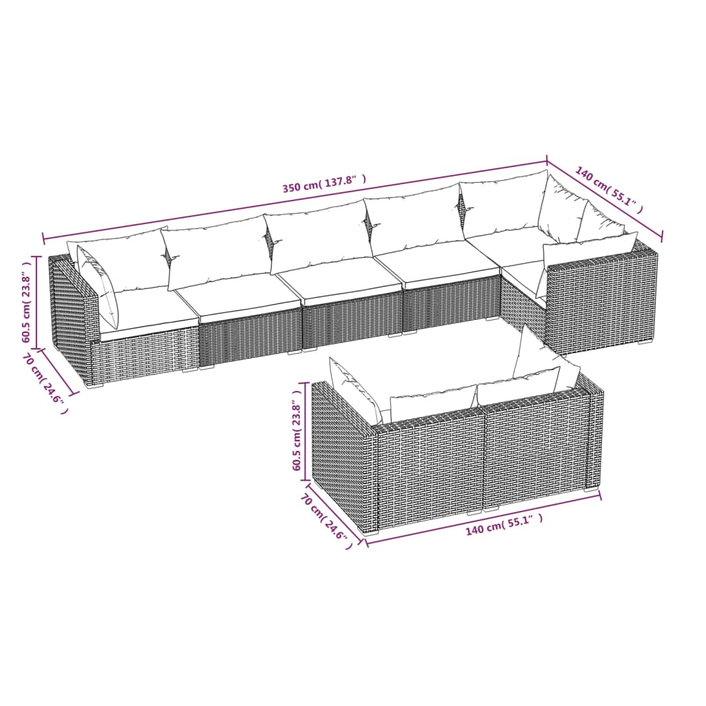 Set Mobili da Giardino con Cuscini 8 pz Nero in Polyrattan | homemem39