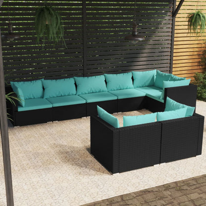 Set Mobili da Giardino con Cuscini 8 pz Nero in Polyrattan | homemem39