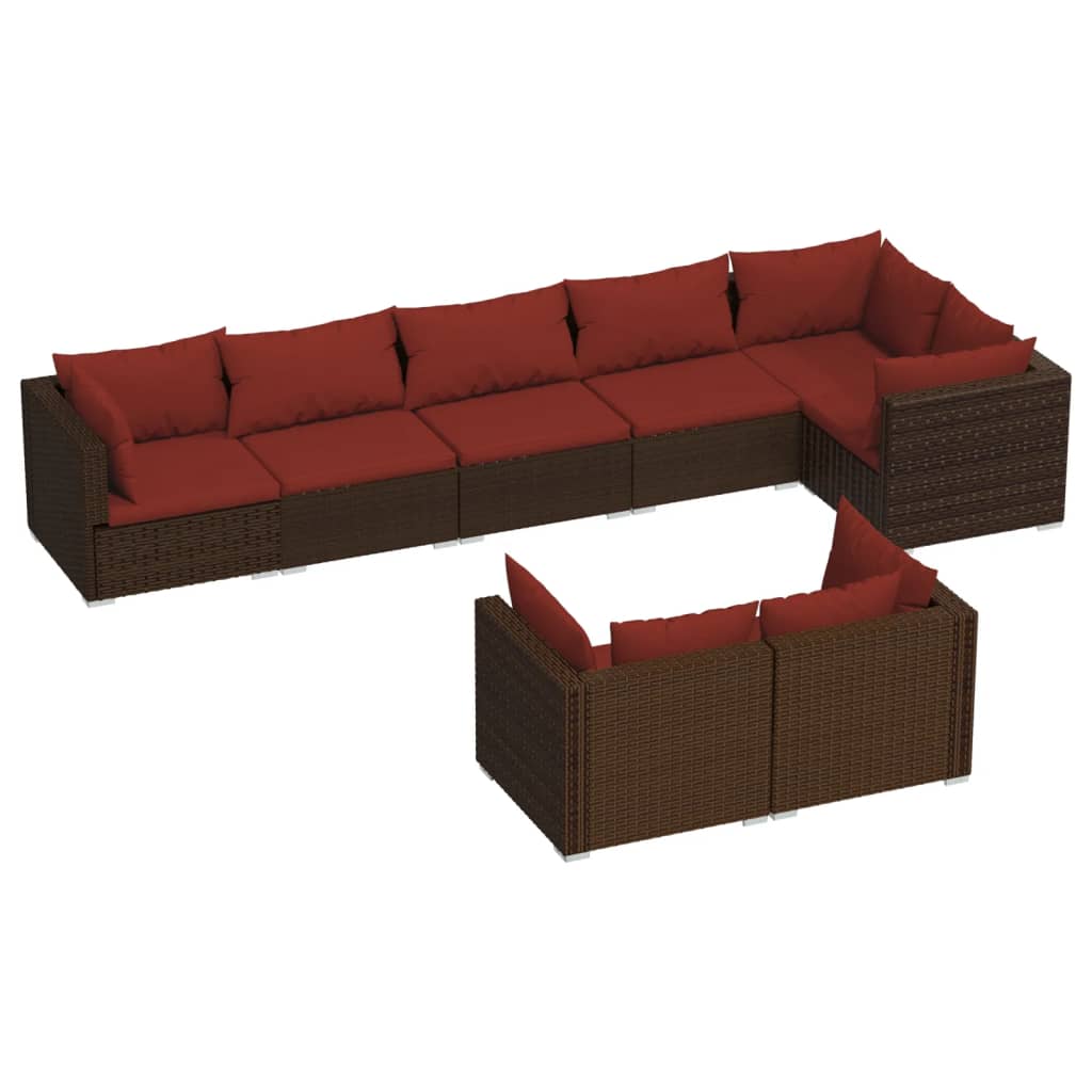 Set Divani da Giardino 8 pz con Cuscini in Polyrattan Marrone | homemem39